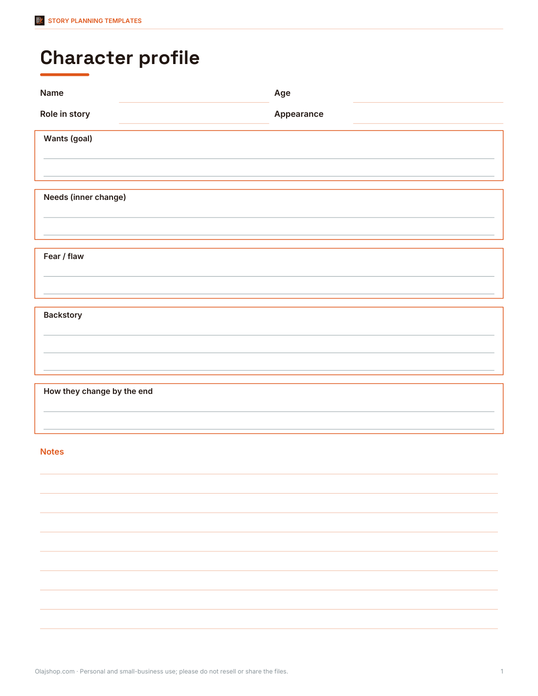 Preview of the first page of Character profile (PDF/DOCX)